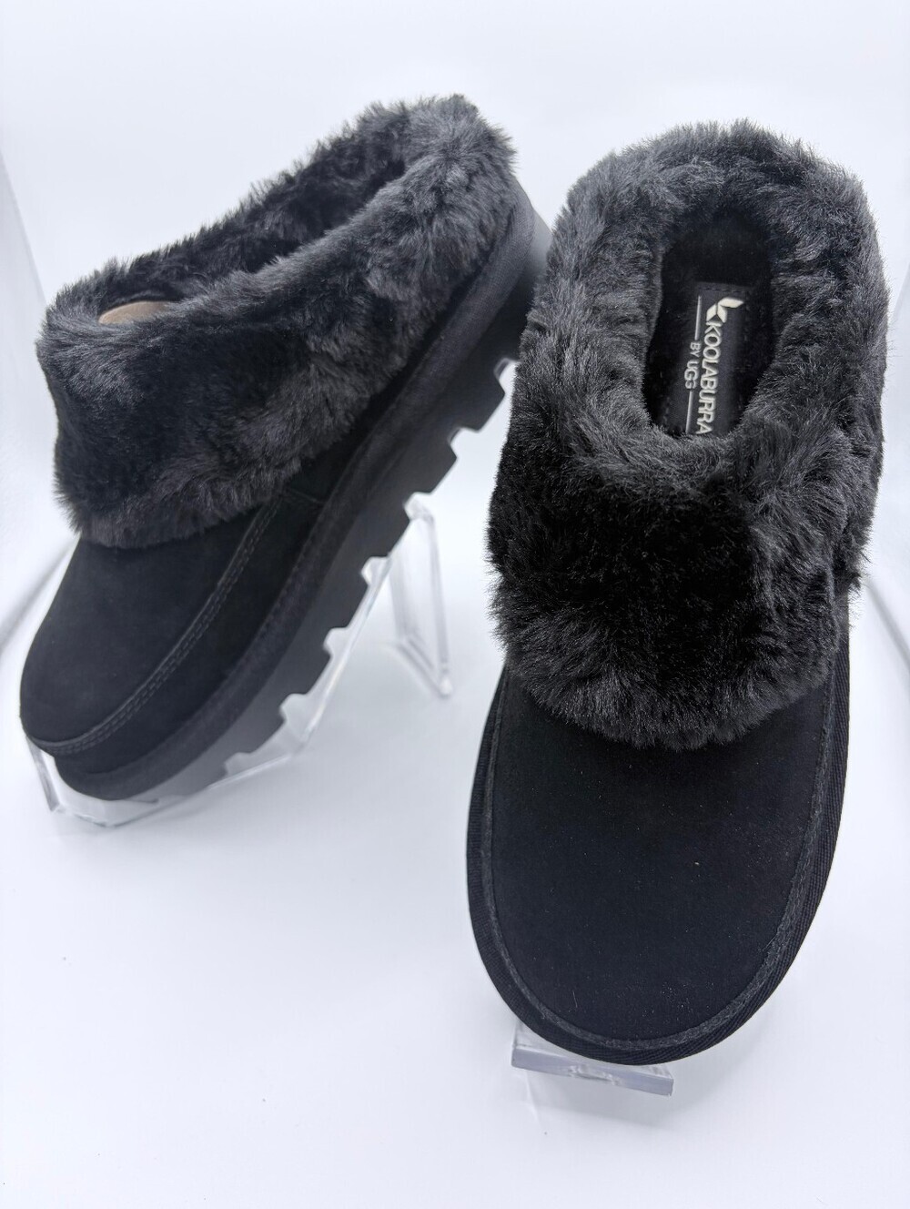 Koolaburra by UGG Tizzey Suede Faux Fur Platform Slip-On Black Mules Size 5 NWT